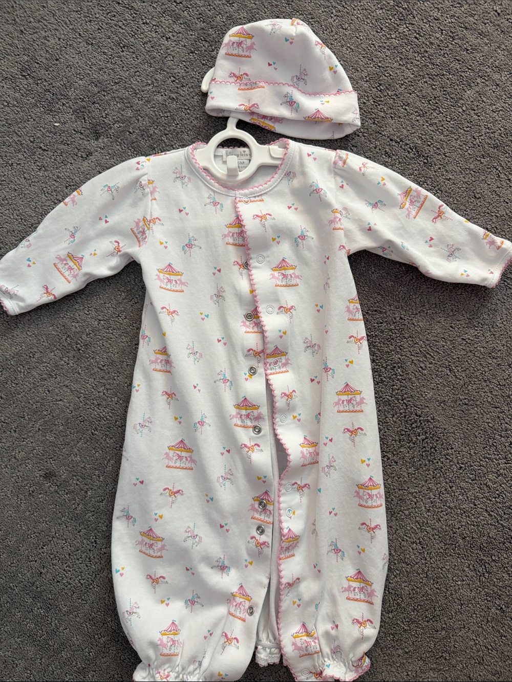 Kissy Kissy White Carousel Print Infant Sleep Gown & Hat